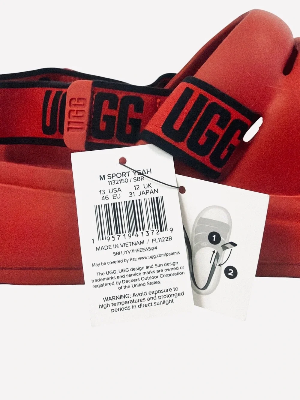 Ugg Australia M Sport Yeah Cushioned Sandals w/Removable Strap Red Mens Size 13